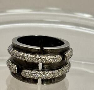 Vintage SONIA BITTON Oxidized Sterling Pave CZ Row BAND RING Size 7